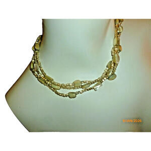 Multi Strand Mother of Pearl Shell Bead‎ Choker Necklace Cream Iridescent 16 in
